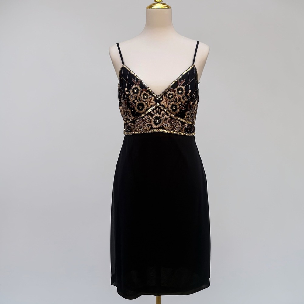 Sue Wong Eat Pray Love Silk Dress 12 Black Gold Beaded Sequin Fairy Glam Whimsy